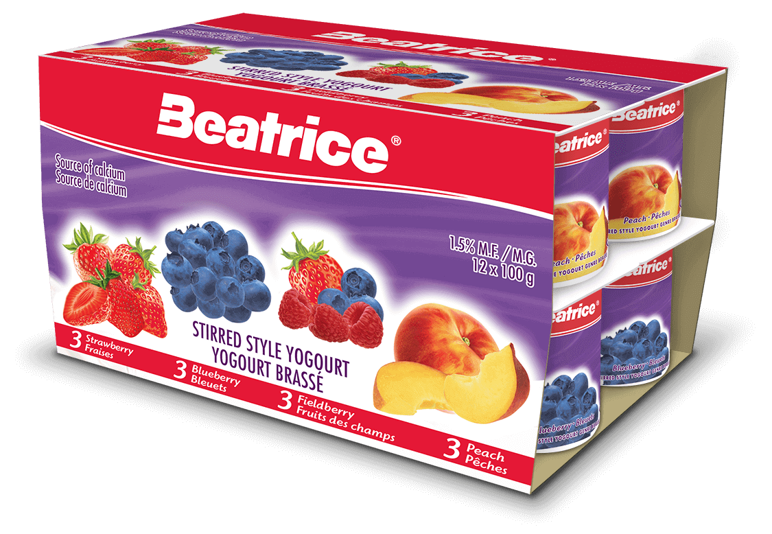 Yogourt fraises, bleuets, fruits des champs, pêches emballage multiple 12x100 g